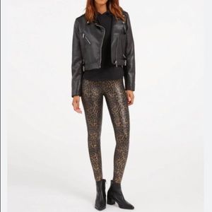 Spanx Faux Leather Leopard Print Leggings XSP